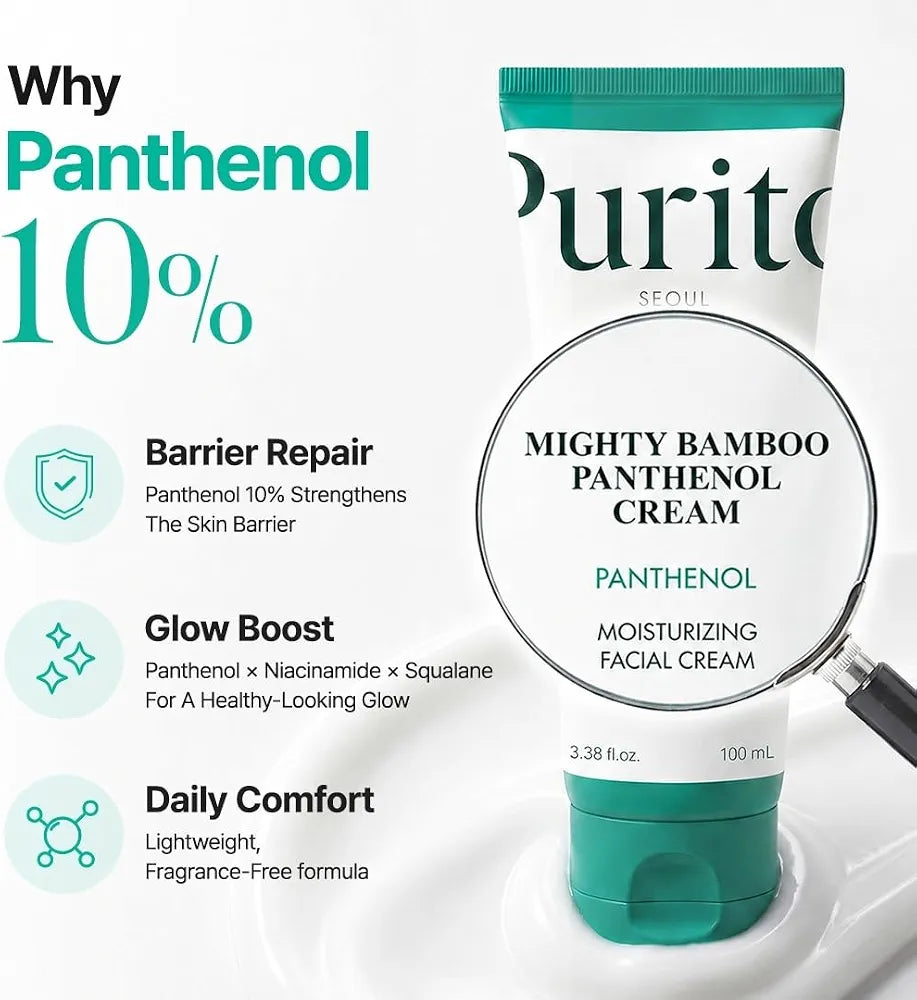 PURITO Seoul Mighty Bamboo Panthenol Cream with 10% Panthenol | Bamboo Extract & Squalane for Damaged Skin Barrier | Dryness & Sensitive Skin | 100ml