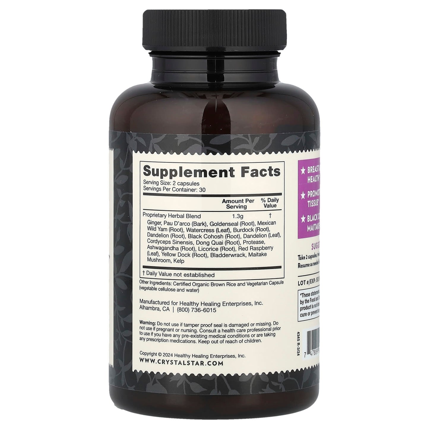 Crystal Star Fibro Defense – 60 Vegetarian Capsules | Herbal Uterine & Fibroid Support