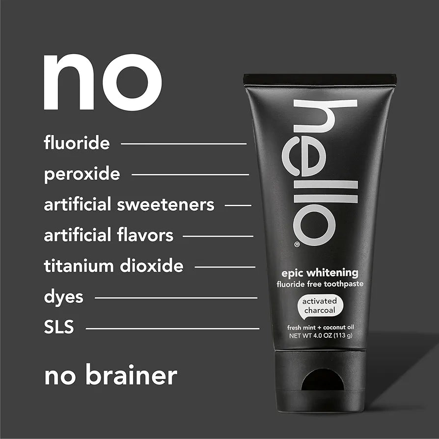 Hello Charcoal Whitening Toothpaste – Fluoride Free, Fresh Mint (4oz)