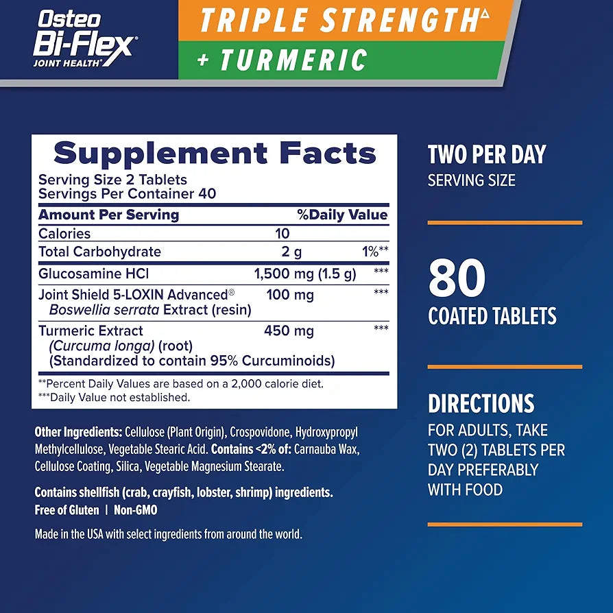 Osteo Bi-Flex Triple Strength Joint Supplement with Glucosamine & Turmeric | 80 tablets