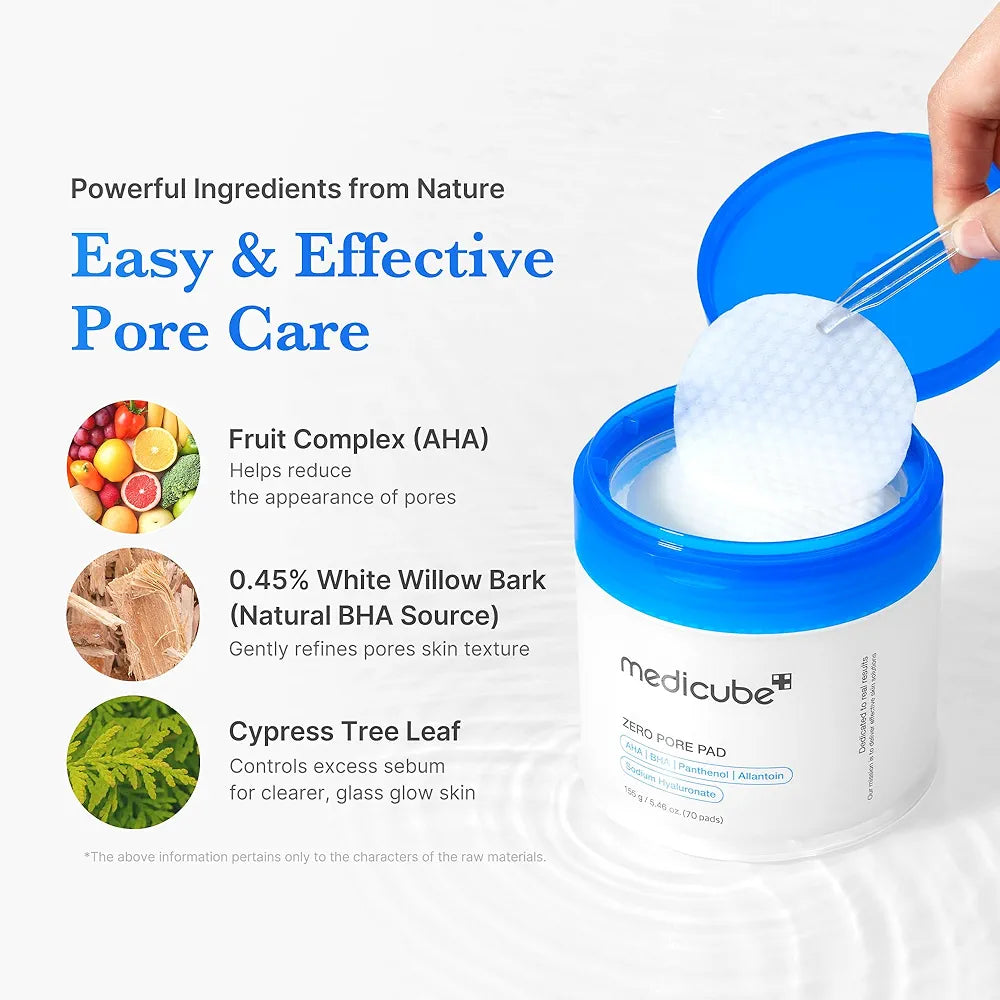 Medicube Zero Pore Pad 2.0 with AHA & BHA for Enlarged Pores, Blackheads, Excess Oil & Uneven Skin Texture, 70 Pads