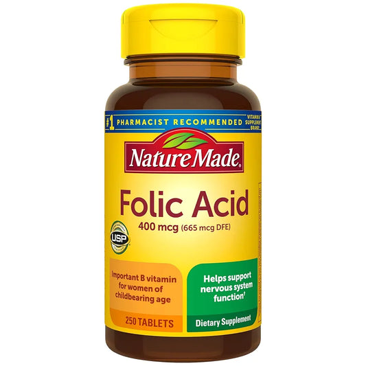 Nature Made Folic Acid 400 mcg, Dietary Supplement for Nervous System Function & Pregnant/TTC women. 250 Day Supply