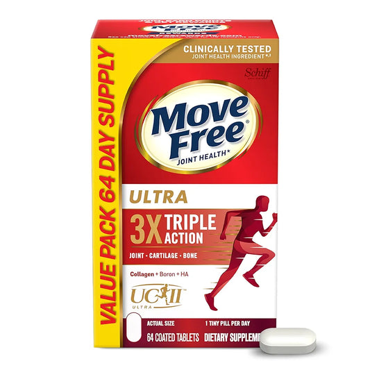 Move Free Ultra Triple Action – 64 Tablets | Collagen, Boron & Hyaluronic Acid for Joint, Cartilage & Bone Support
