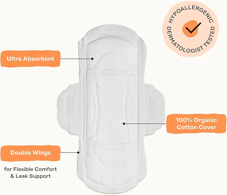 The Honey Pot Non-Herbal Sanitary Pads with Wings | Organic Cotton Cover | Regular Flow (20ct)