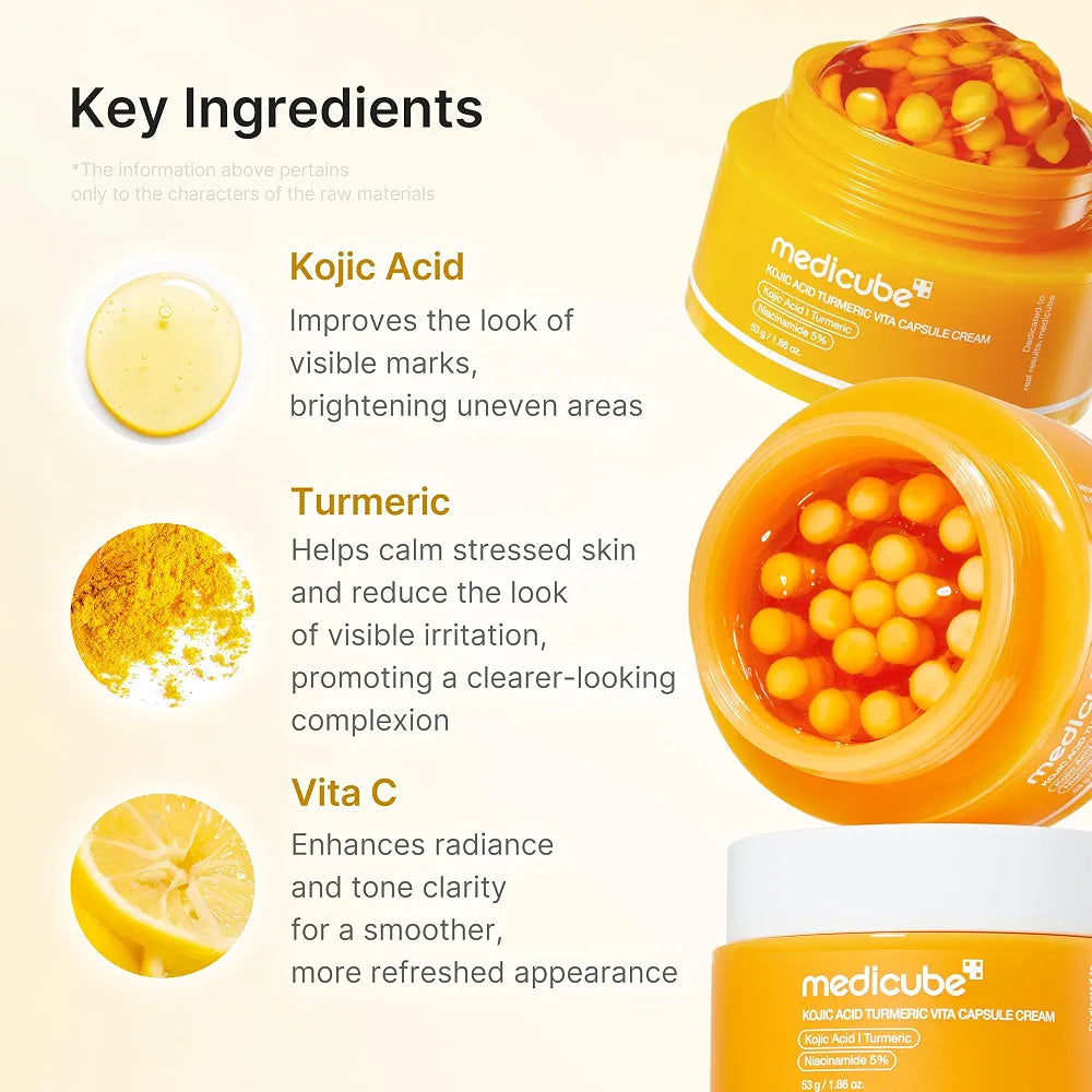 Medicube Kojic Acid Turmeric Vita Capsule Cream for Dark Spots, Hyperpigmentation & Uneven Skin Tone