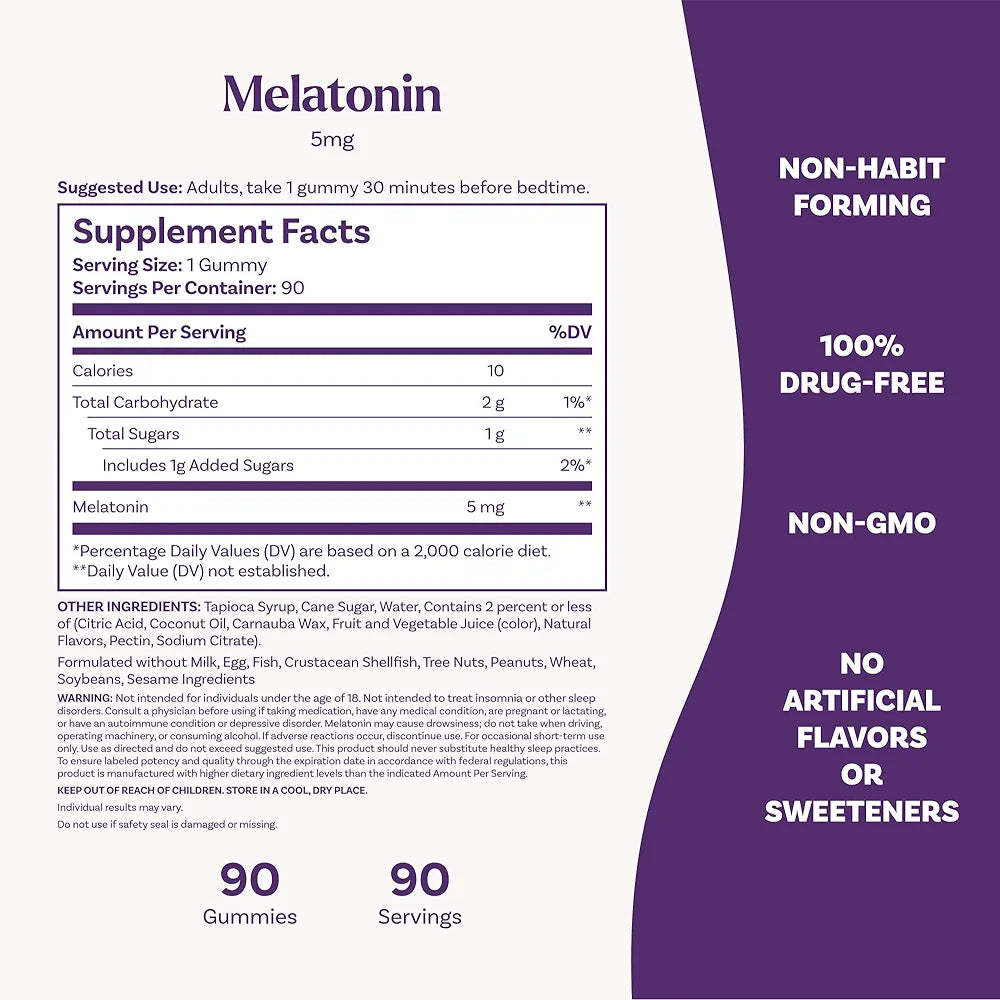 Natrol Melatonin Gummies 5 mg| Sleep 90 Strawberry-Flavoured Sleep Aids for Adults
