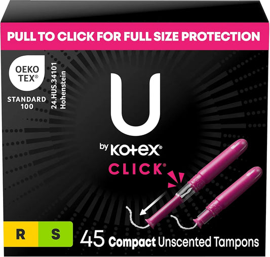 U by Kotex Click Compact Unscented Tampons – Regular & Super Absorbency Multipack (45 Count)