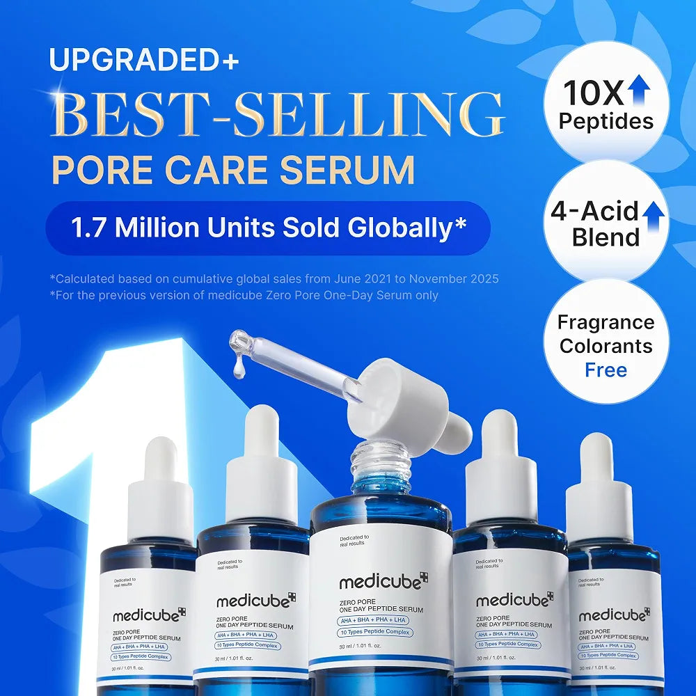 Medicube Zero Pore One Day 10 Peptide Serum with AHA, BHA, PHA, LHA & Niacinamide for Enlarged Pores, Excess Oil & Uneven Skin Texture, 30ml