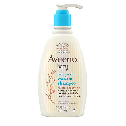 Aveeno Baby Daily Moisture Gentle Body Wash & Shampoo with Oat Extract, 2-in-1 Baby Bath Wash & Hair Shampoo, For Hair & Sensitive Skin