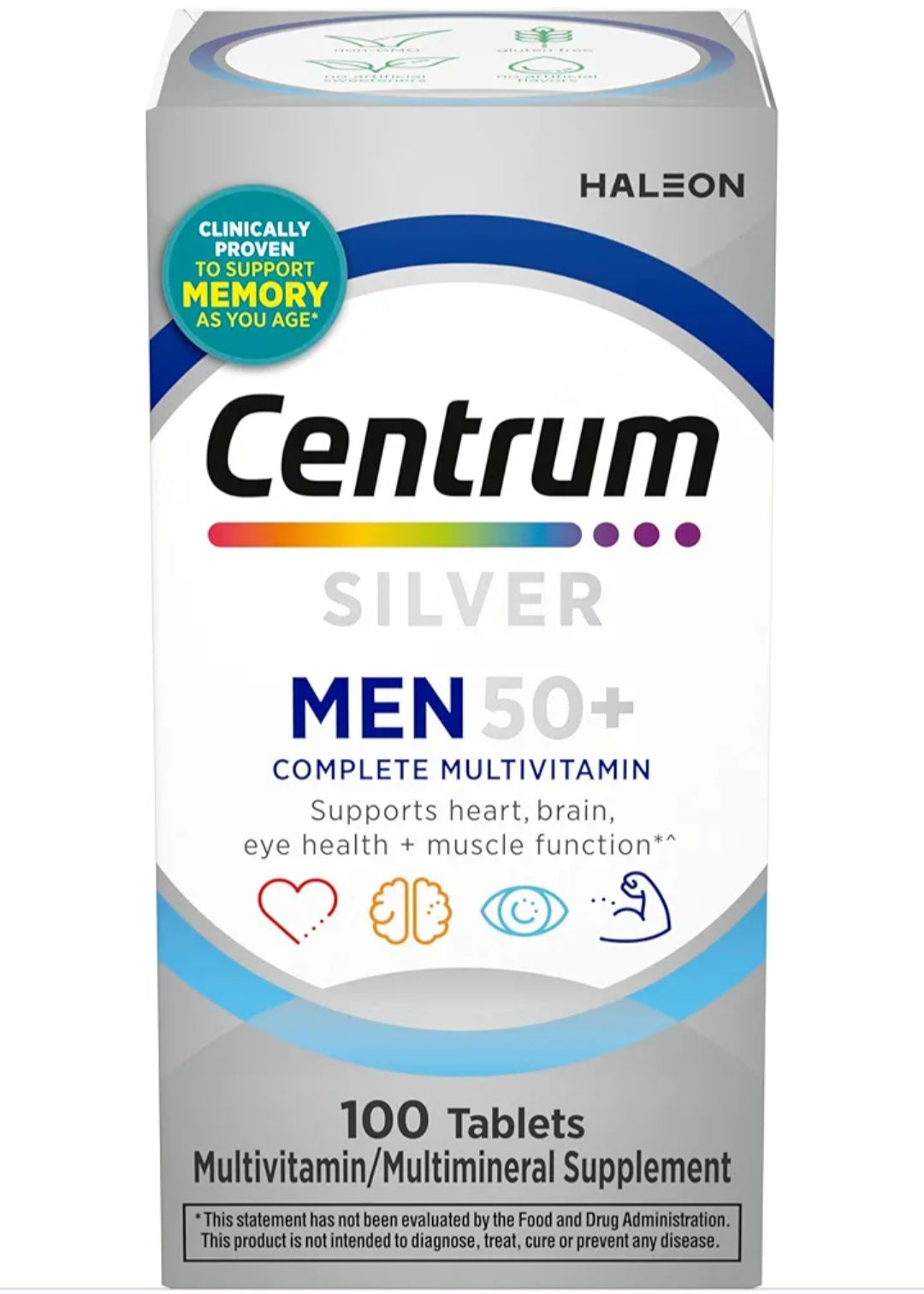 Centrum Silver Men's 50+ Multivitamin with Vitamin D3, B-Vitamins & Zinc | Supports Memory & Cognition - 100 Tablets