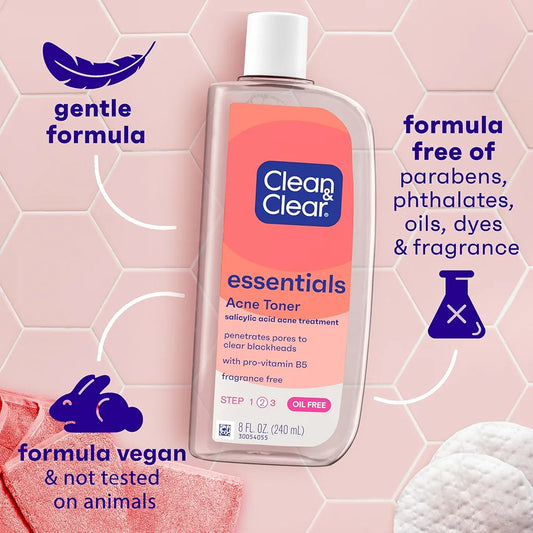 Clean & Clear Essentials Oil-Free Acne Toner, 2% Salicylic Acid Acne Treatment.