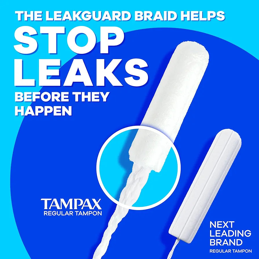 Tampax Pearl Tampons Multipack – Regular & Super Absorbency, Unscented, LeakGuard Braid (34 Count)