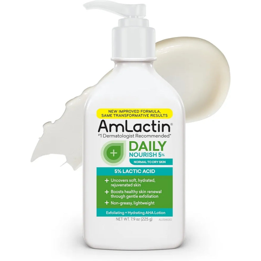 AmLactin Daily Nourish 5% Lactic Acid | Therapeutic Exfoliator and Moisturizer Safe for Sensitive Skin | 7.9 oz