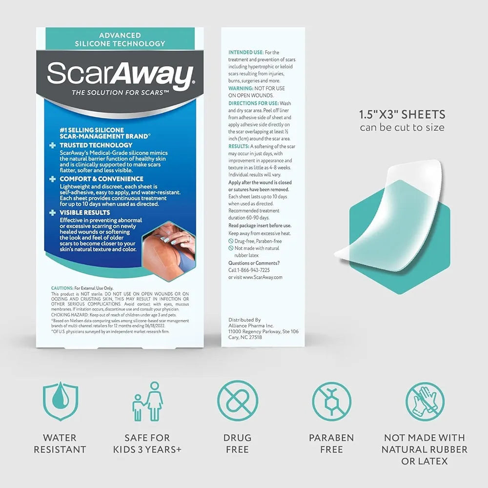 ScarAway Advanced Clear Silicone Scar Sheets | Medical-Grade for Surgical, Burn, Body, Hypertrophic & Keloid Scar Treatment & Prevention